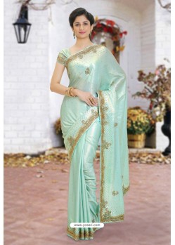 Olive Green Latest Designer Party Wear Hand Work Sari