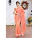 Light Orange Latest Designer Party Wear Hand Work Sari