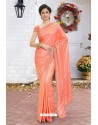 Light Orange Latest Designer Party Wear Hand Work Sari