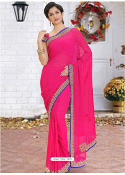 Fuchsia Latest Designer Party Wear Hand Work Sari