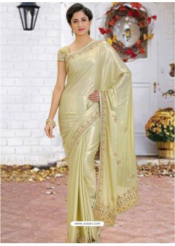 Light Beige Latest Designer Party Wear Hand Work Sari