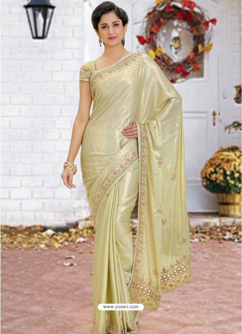 Buy Light Beige Latest Designer Party Wear Hand Work Sari | Designer Sarees