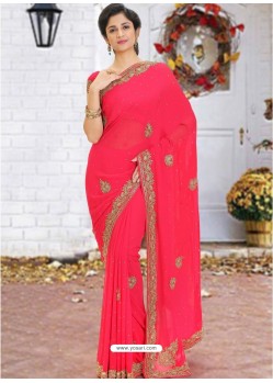 Dark Peach Latest Designer Party Wear Hand Work Sari