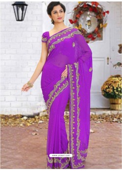 Lavender Latest Designer Party Wear Hand Work Sari