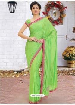 Parrot Green Latest Designer Party Wear Hand Work Sari