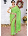 Parrot Green Latest Designer Party Wear Hand Work Sari