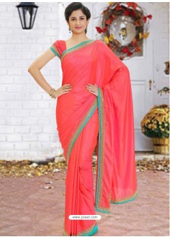 Dark Peach Latest Designer Party Wear Hand Work Sari