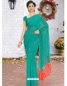 Aqua Mint Latest Designer Party Wear Hand Work Sari