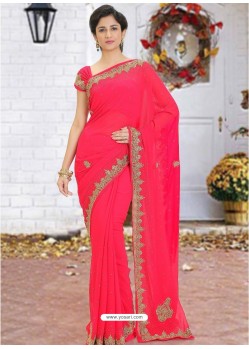 Dark Peach Latest Designer Party Wear Hand Work Sari