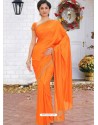 Orange Latest Designer Party Wear Hand Work Sari