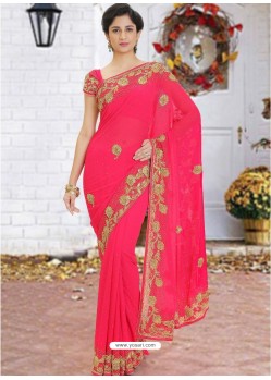 Dark Peach Latest Designer Party Wear Hand Work Sari