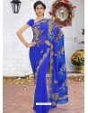 Dark Blue Latest Designer Party Wear Hand Work Sari