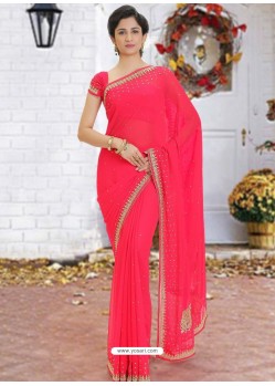 Dark Peach Latest Designer Party Wear Hand Work Sari