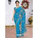 Turquoise Latest Designer Party Wear Hand Work Sari