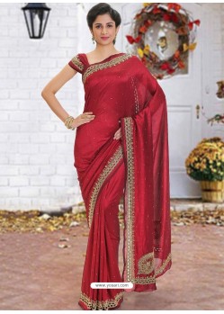 Maroon Latest Designer Party Wear Hand Work Sari