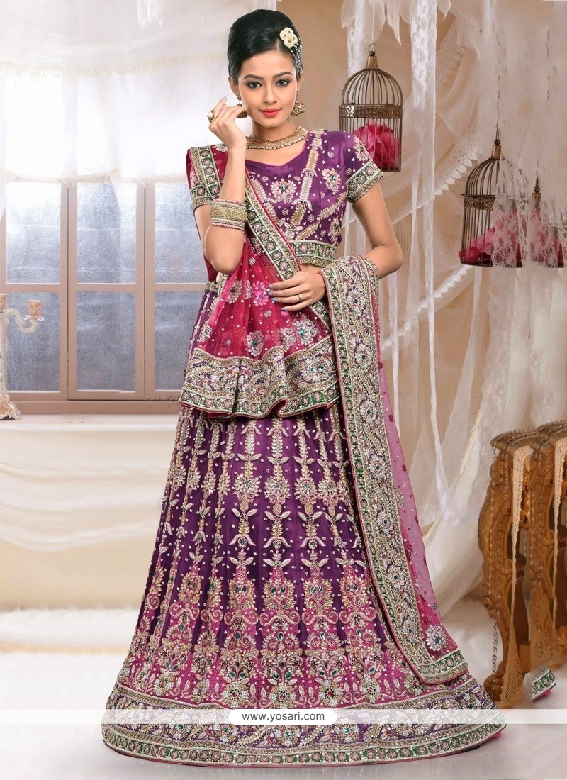 Fabulous Purple Net Bridal Lehenga Choli