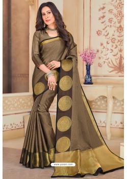 Brown Latest Designer Casual Wear Organza Silk Sari