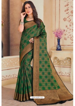 Forest Green Latest Designer Casual Wear Organza Silk Sari