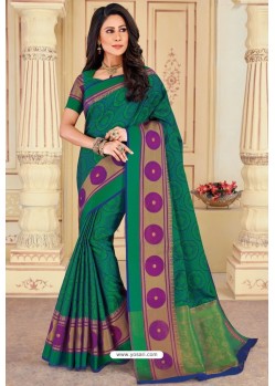 Dark Green Latest Designer Casual Wear Organza Silk Sari