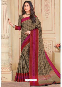 Camel Latest Designer Casual Wear Organza Silk Sari