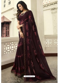 Deep Scarlet Designer Party Wear Silk Georgette Sari