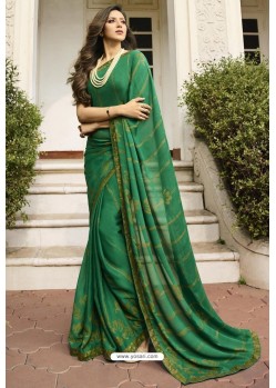 Forest Green Designer Party Wear Silk Georgette Sari