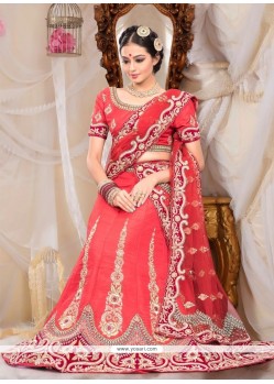 Exquisite Red Raw Silk Wedding Lehenga Choli