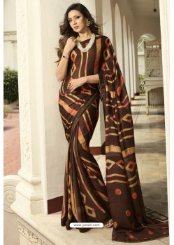 Coffee Designer Party Wear Silk Georgette Sari