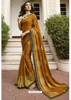 Marigold Designer Party Wear Silk Georgette Sari