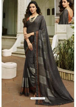 Grey Designer Party Wear Silk Georgette Sari