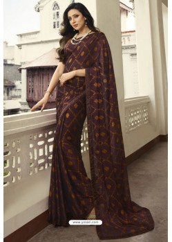 Coffee Designer Party Wear Silk Georgette Sari