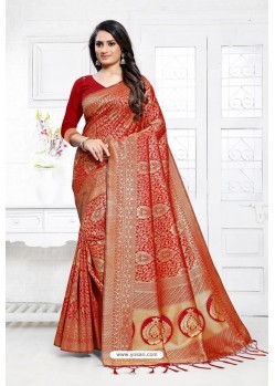 Red Designer Classic Wear Silk Blend Sari