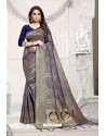 Navy Blue Designer Classic Wear Silk Blend Sari