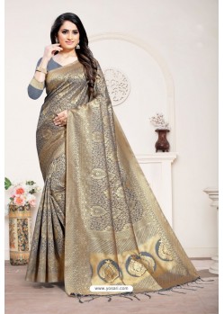 Grey Designer Classic Wear Silk Blend Sari