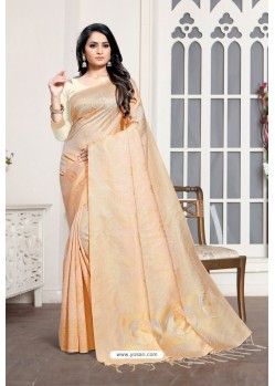 Cream Designer Classic Wear Silk Blend Sari