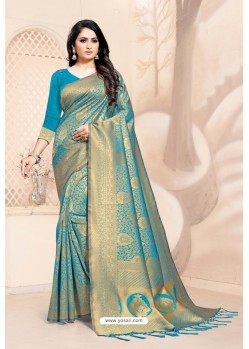 Blue Designer Classic Wear Silk Blend Sari