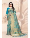 Blue Designer Classic Wear Silk Blend Sari