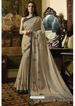 Taupe Embroidered Designer Casual Wear Sari