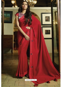 Maroon Embroidered Designer Casual Wear Sari