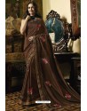 Coffee Embroidered Designer Casual Wear Sari