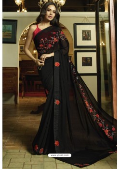 Black Embroidered Designer Casual Wear Sari