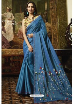 Blue Embroidered Designer Casual Wear Sari