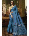 Blue Embroidered Designer Casual Wear Sari