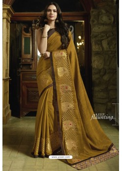 Marigold Embroidered Designer Casual Wear Sari