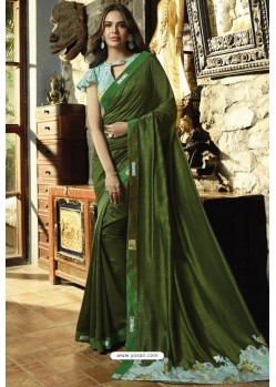 Forest Green Embroidered Designer Casual Wear Sari