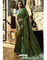 Forest Green Embroidered Designer Casual Wear Sari