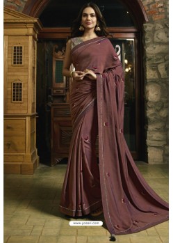 Old Rose Embroidered Designer Casual Wear Sari