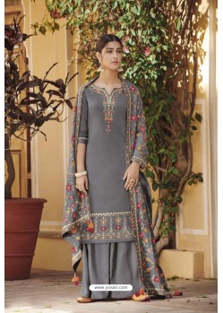 Grey Heavy Festival Wear Ora Silk Palazzo Suit