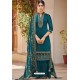 Teal Blue Heavy Festival Wear Ora Silk Palazzo Suit