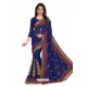 Dark Blue Designer Heavy Embroidered Party Wear Georgette Sari